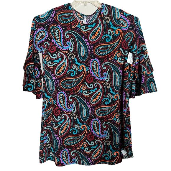 Dear Scarlett Dress Black W/Multi Paisley Design, 3/4 Ruffle Sleeve Small, NWT - Picture 2 of 8